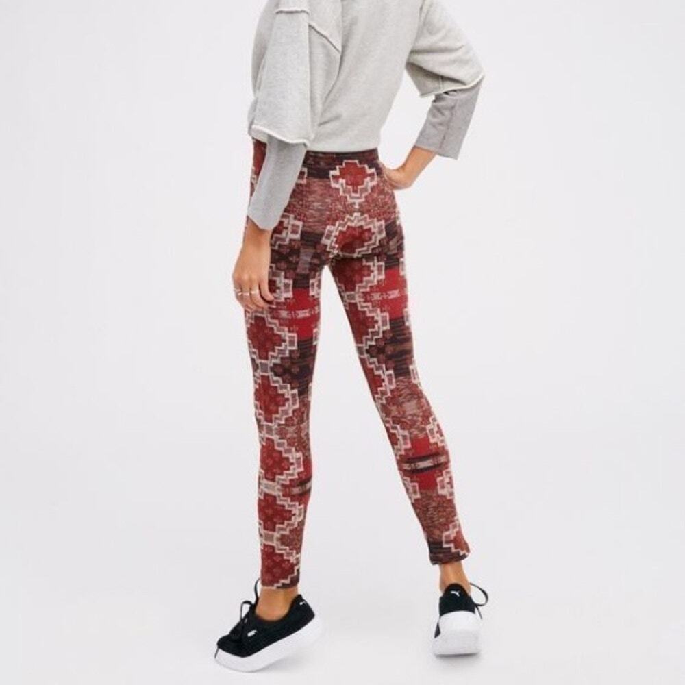Free People Boho Aztec Print Knit Leggings Women’s XS Thermal Stretch Pants